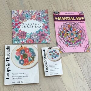 NWT Colorful Mandala and Loops & Threads Embroidery Kit Set Bundle